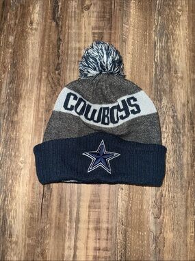 Dallas Cowboys KNavy and Gray Pom Beanie